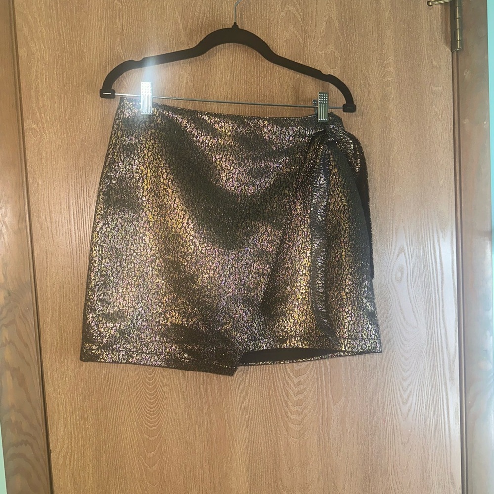 Express Metallic Wrap Skirt